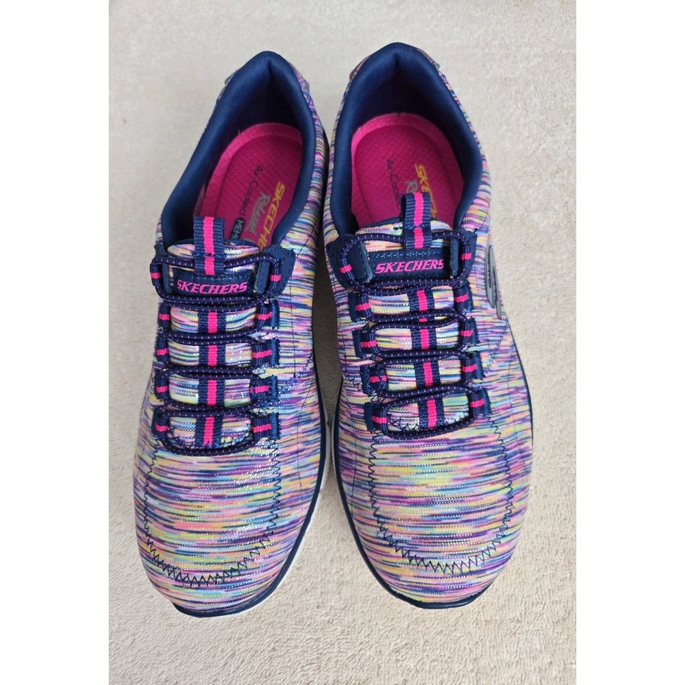 SKECHERS Womens Multicolor Striped Lace Up Logo Low Top Athletic Sneaker 12414